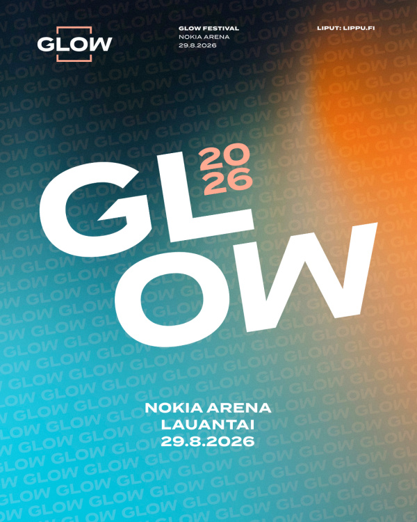 GLOW teksti väritaustalla.